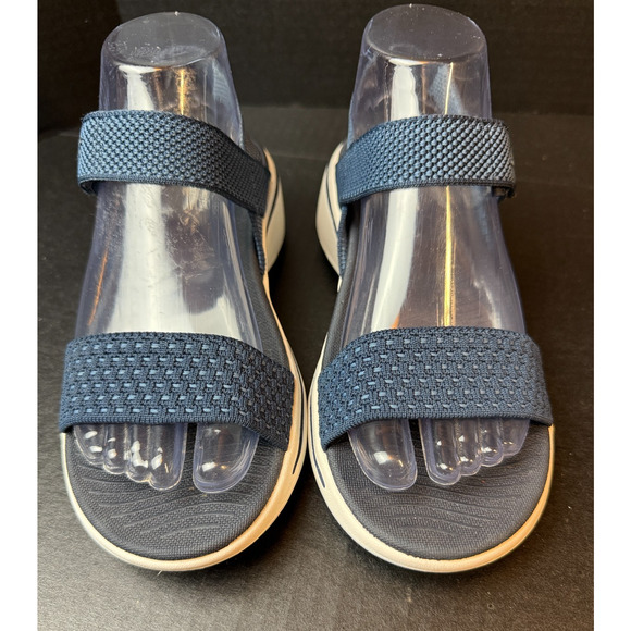 SKECHERS Go Walk Arch Fit-Polished Women's Sz 7 Navy Knit Strappy Sandals 140264 - Picture 2 of 9